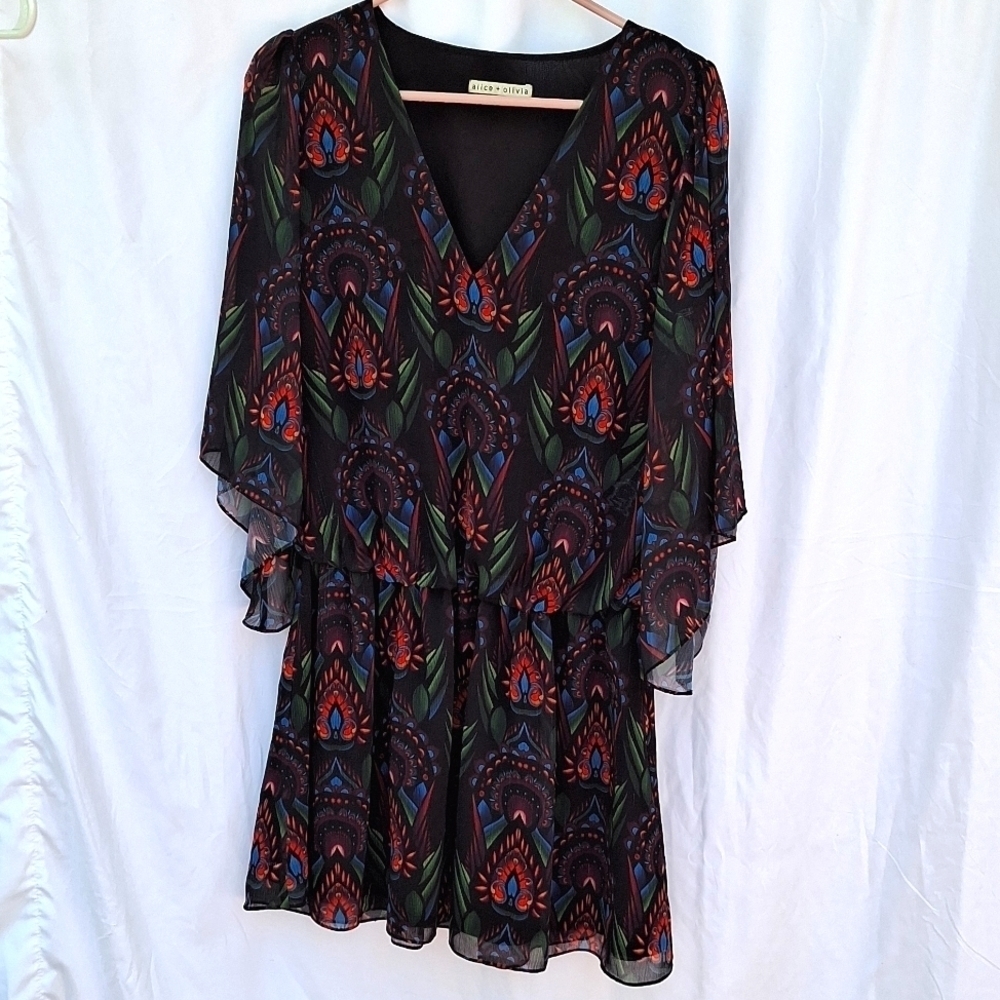 Alice + Olivia women's dress multicolored flutter sleeves elastic waist